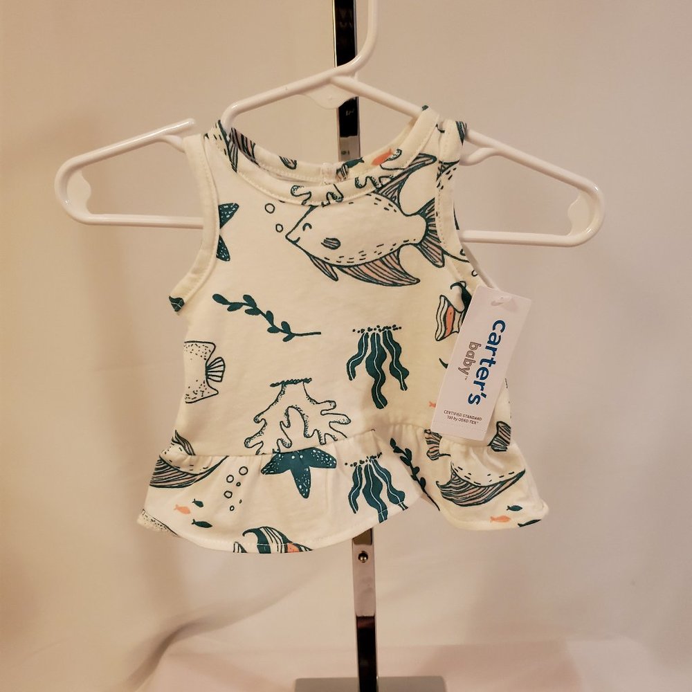 Two-Piece, cotton Romper set white w/ocean pattern Carter's